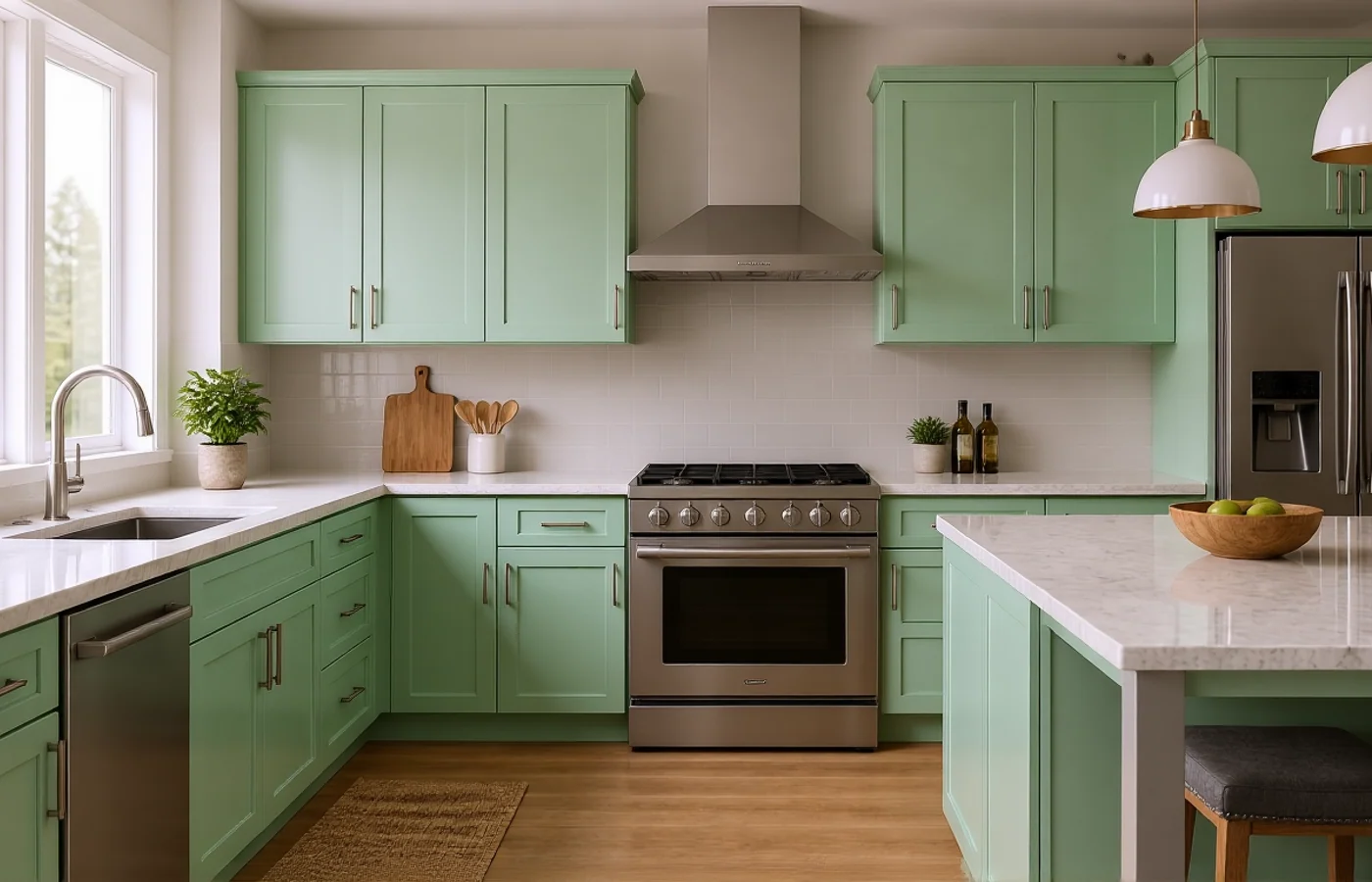 AI prompt edit before and after changing cabinet color in the same kitchen after