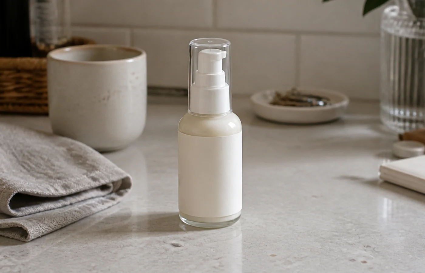 AI image editor ecommerce product edit before and after with the same bottle before