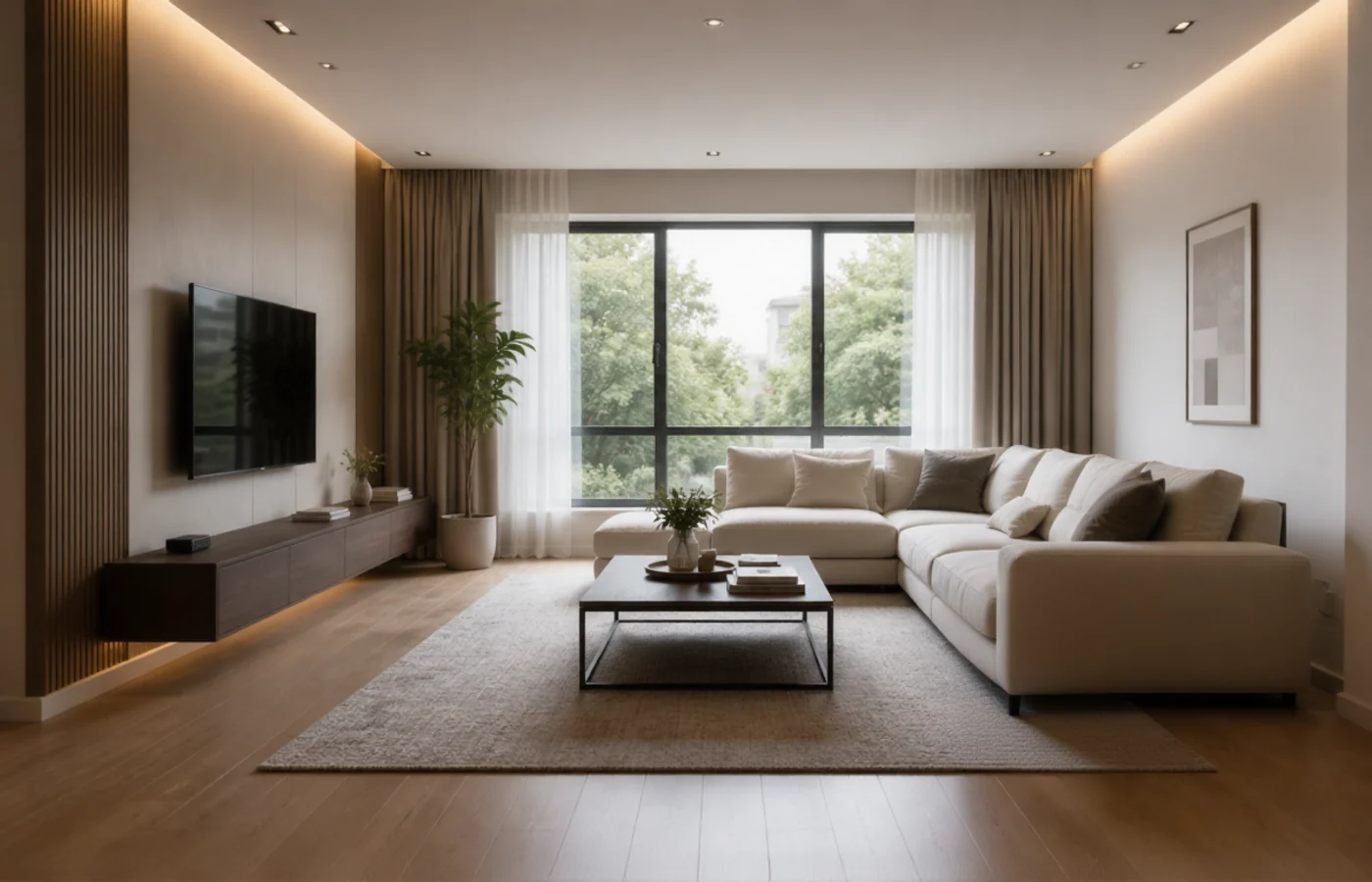 AI image cleanup before and after for a real estate room photo after