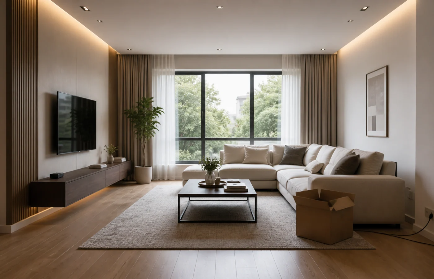 AI image cleanup before and after for a real estate room photo before