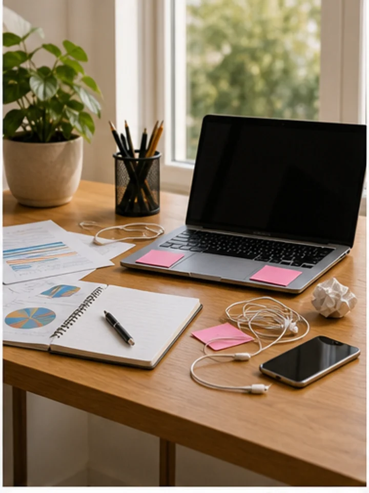 Desk photo before removing clutter