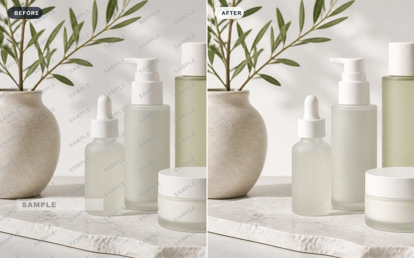 Before and after removing watermark from product images